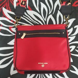 Michael Kors Charm Nylon Red & Black Crossbody Bag